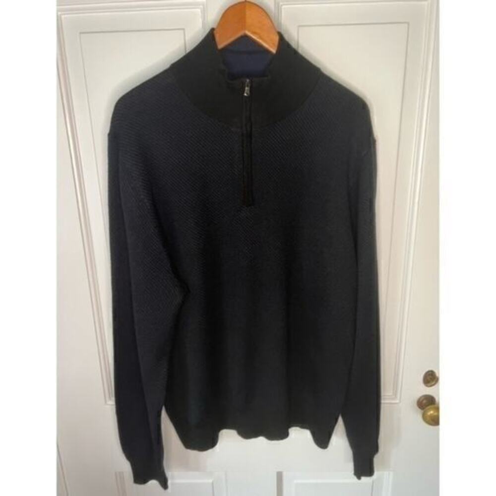 Stewart of Scotland Navy Blue Merino Wool Quarter Zip Pullover Sweater Men’s XXL